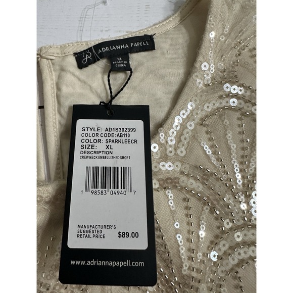 NWT Adrianna Papell Sparkle‎ Crew Neck Bead Sequin Blouse SZ XL Color Sparkleecr - Picture 7 of 9